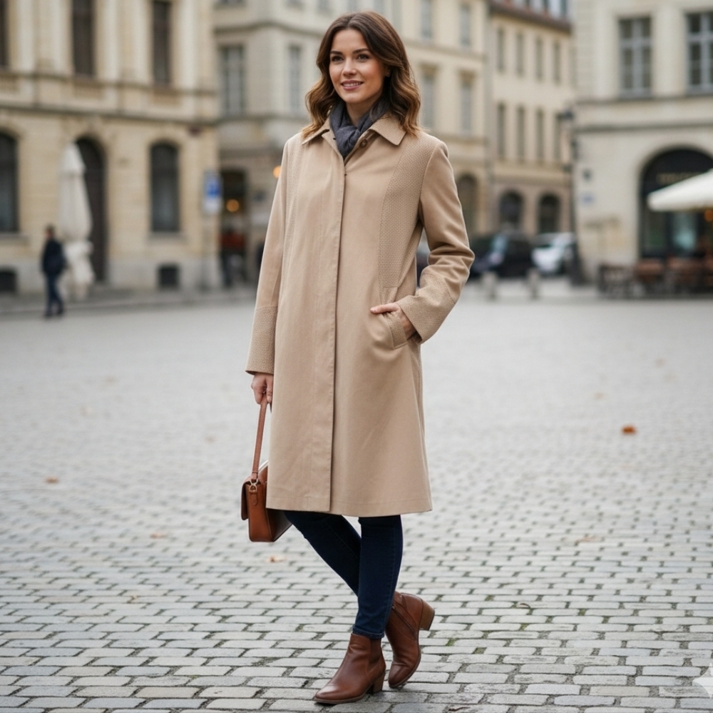 SM Sping Coat Apropos Jacket Faux Suede Look Camel Tan Beige Cream